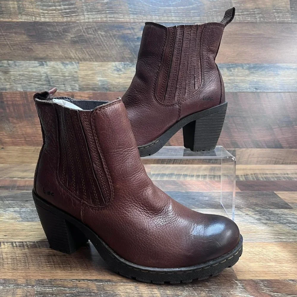Boc Born Women's Concept Ankle Brown Leather Block Heels Heels Size 7.5